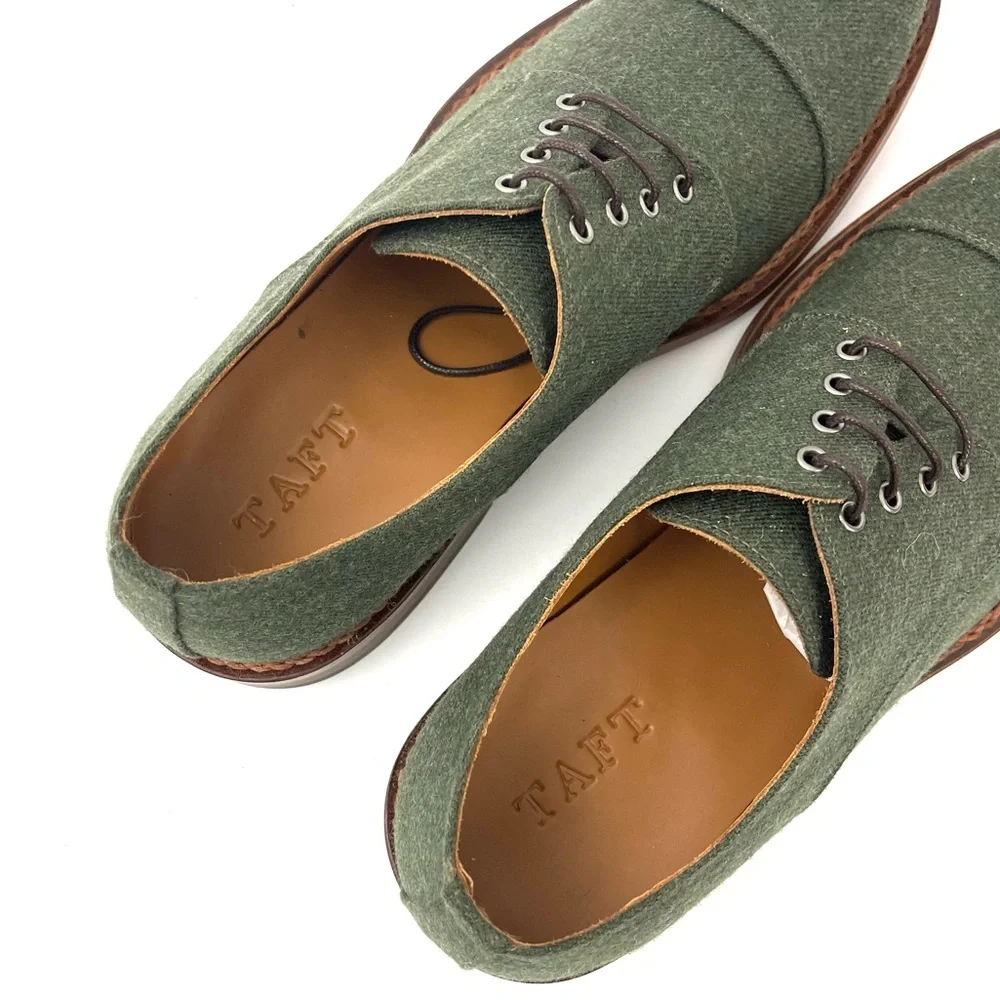TAFT The Kennedy Shoe Green Wool Leather Oxford Cap Toe Lace Up Dress Shoes
